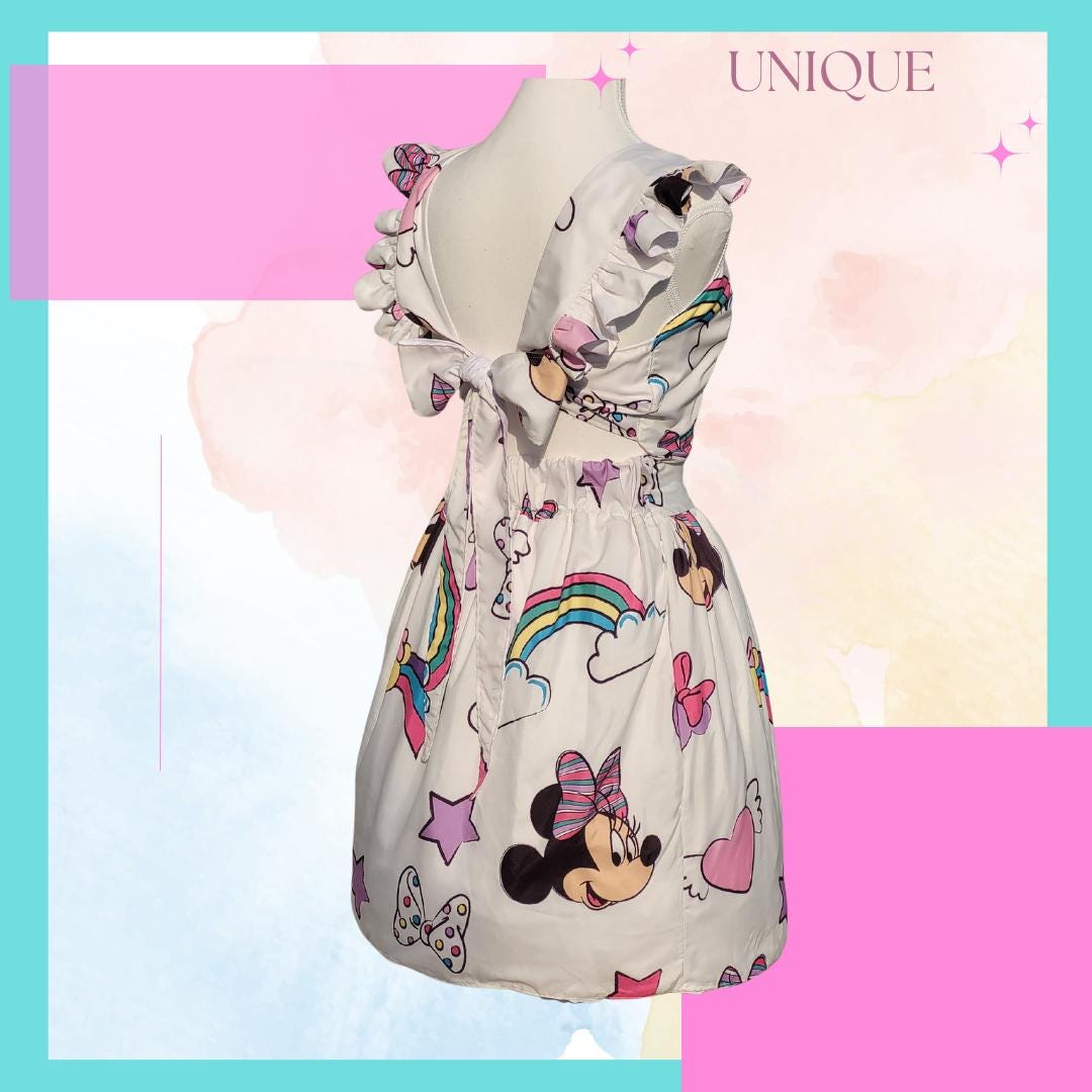 Disney Minnie Mouse Ruffle Straps Open back with Tie A-line REVERSIBLE! SM/M