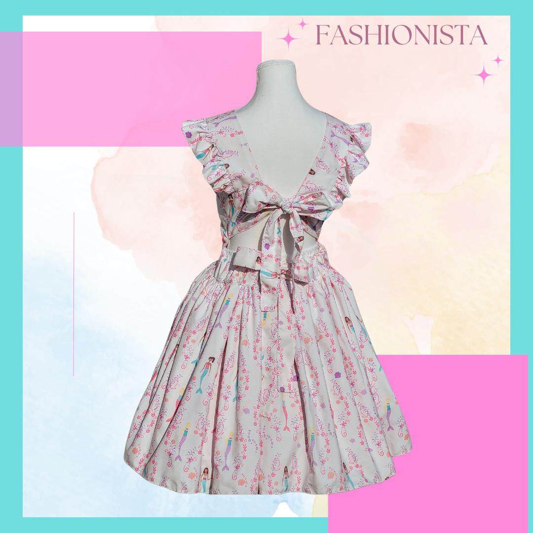 Disney Princess Ruffle Straps Open back with Tie A-line REVERSIBLE! SM/M