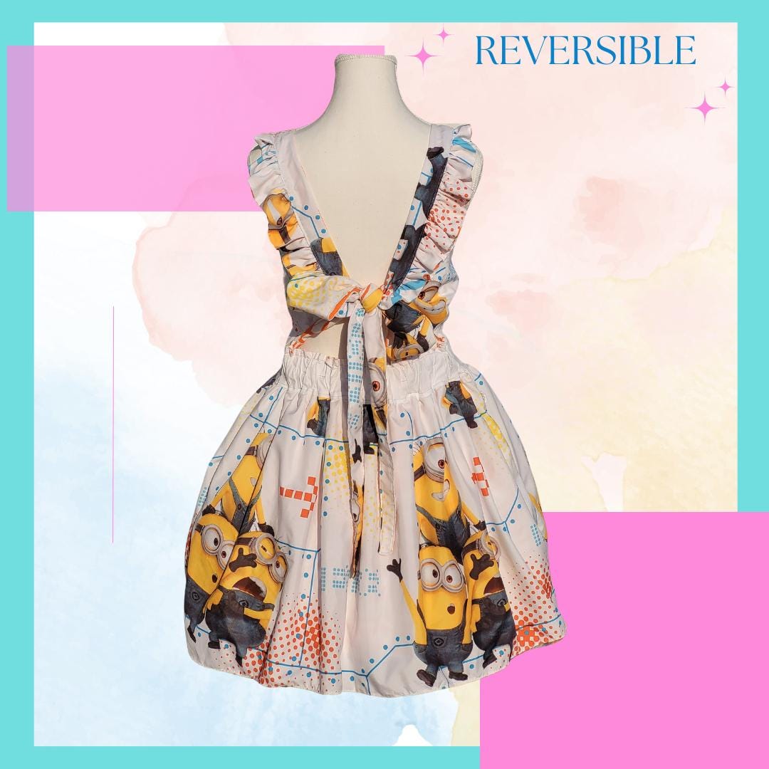 Disney Minions Ruffle Straps Open back with Tie A-line REVERSIBLE! 1X/2X