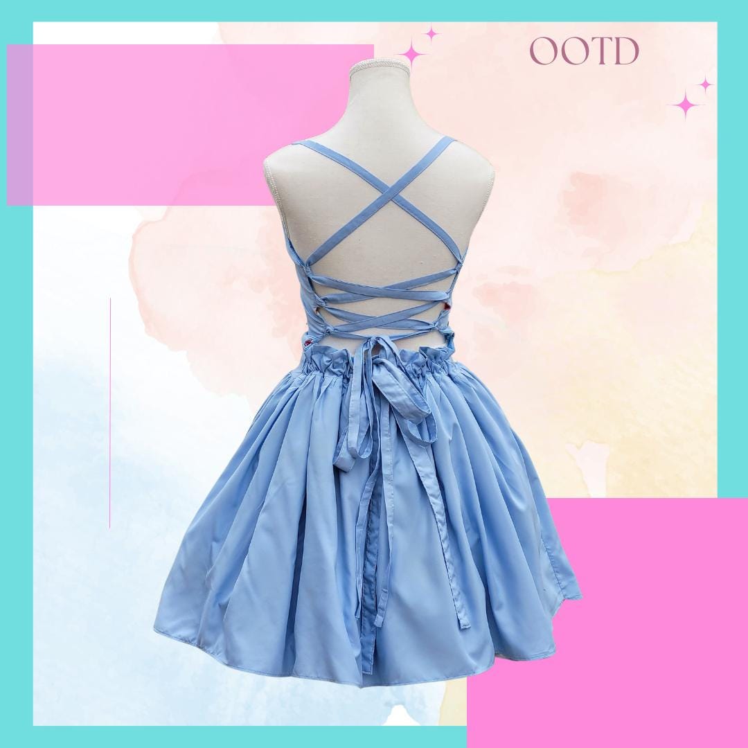 Disney Vintage Mickey & Friends Open back with Corset Tie A-line REVERSIBLE! L/XL