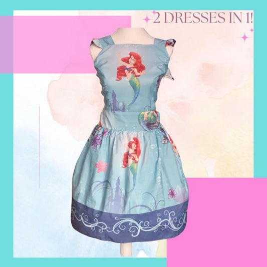 Disney Little Mermaid Ruffle Straps Open back with Tie A-line REVERSIBLE! L/XL