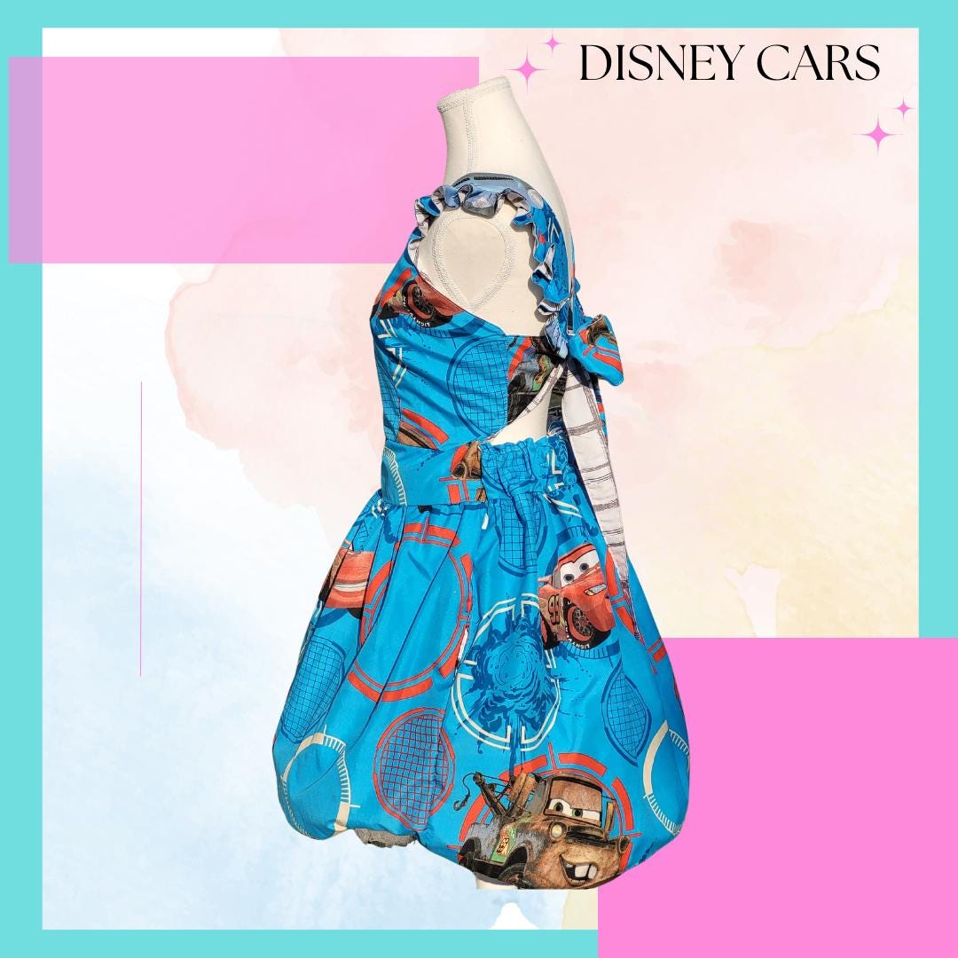 Disney Cars Ruffle Straps Open back with Tie A-line REVERSIBLE! L/XL