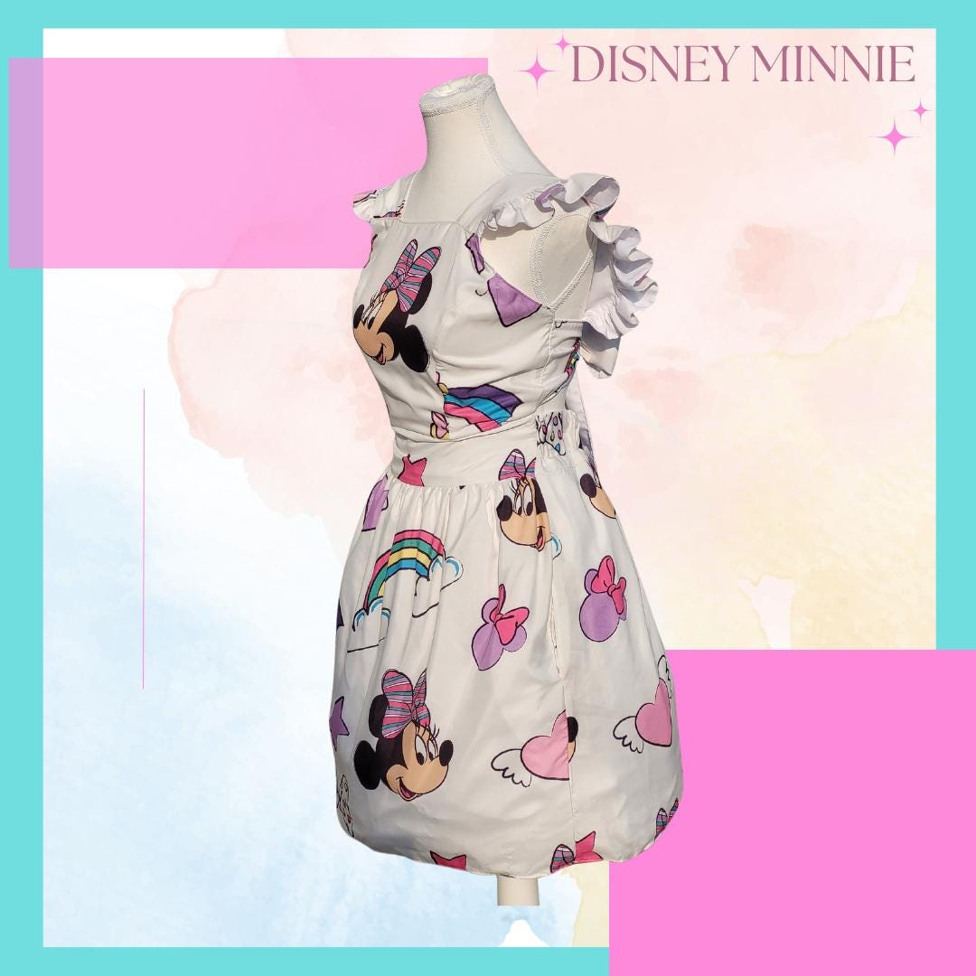 Disney Minnie Mouse Ruffle Straps Open back with Tie A-line REVERSIBLE! SM/M