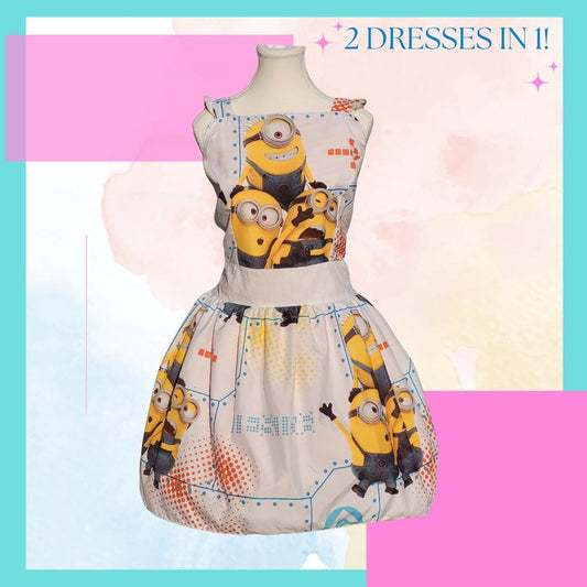 Disney Minions Ruffle Straps Open back with Tie A-line REVERSIBLE! 1X/2X