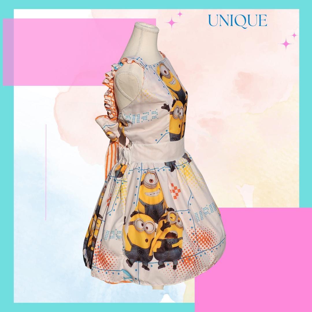 Disney Minions Ruffle Straps Open back with Tie A-line REVERSIBLE! 1X/2X