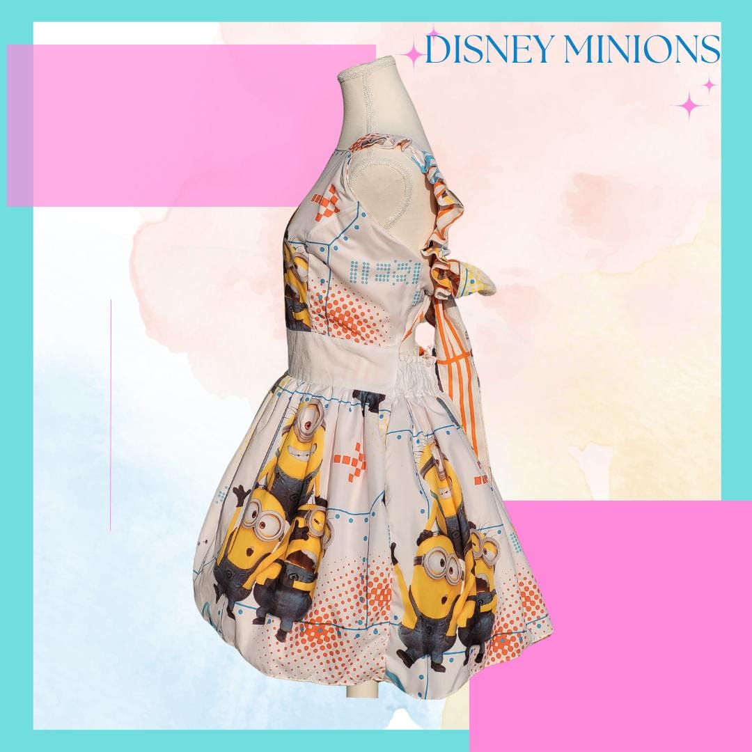 Disney Minions Ruffle Straps Open back with Tie A-line REVERSIBLE! 1X/2X